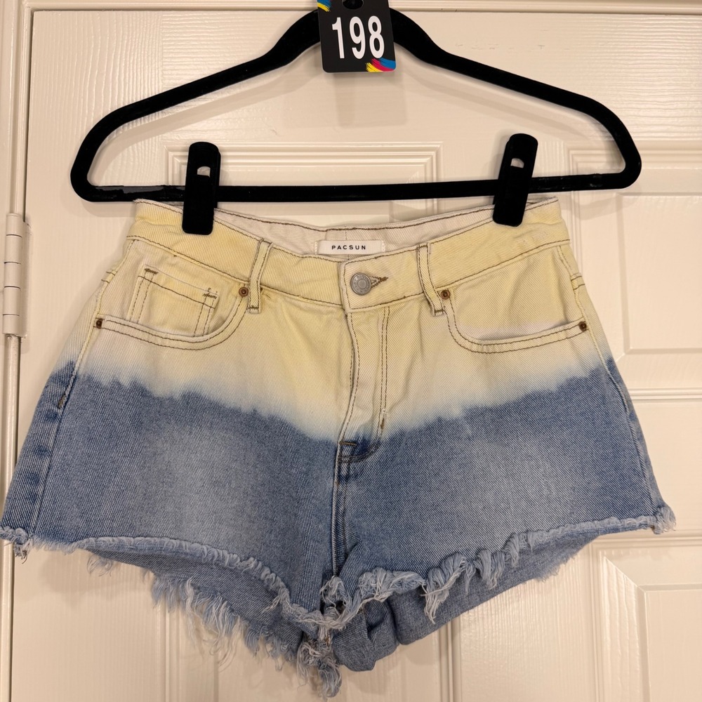 #198 PACSUN High Rise Festival Shorts Sz. 25 Yellow Blue Ombre 27" waist